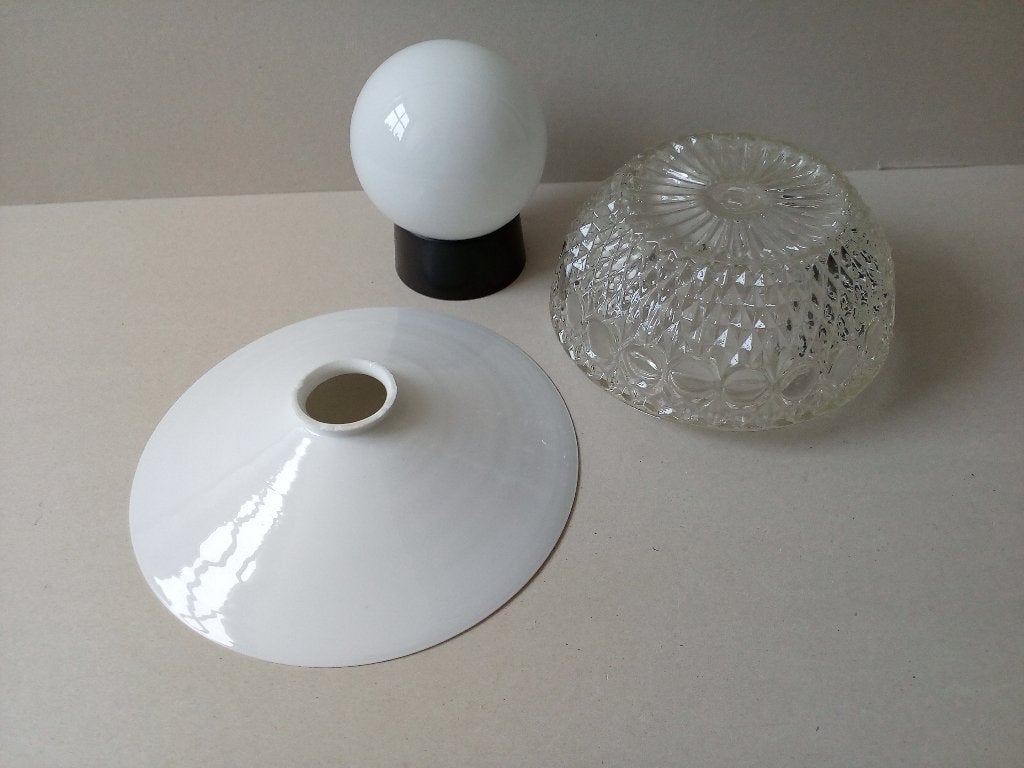 Lampenkapjes/Plafondlamp(Niko)Vintage. Pr.p/st.vanaf., Gebruikt, Wit, Ophalen of Verzenden, Glas