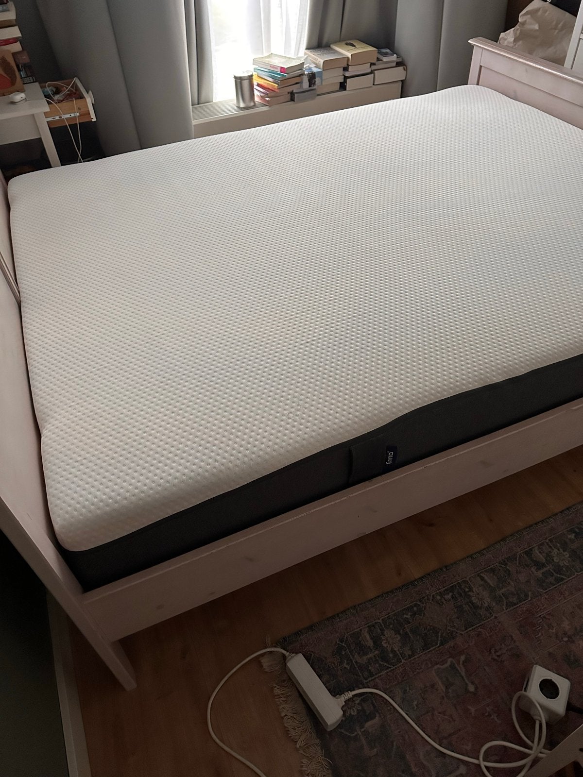 Houten whitewash IKEA bed met Emma matras, Ophalen, Gebruikt, Wit, Tweepersoons