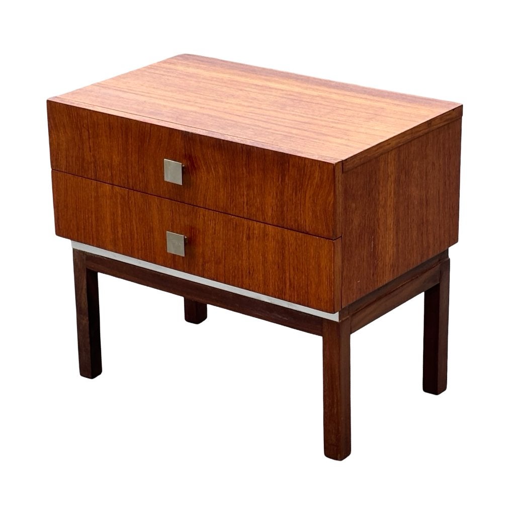Vintage Nachtkastjes Set Van 2 Teak Fineer Jaren 60, Gebruikt, Minder dan 45 cm, Vintage, Vintage