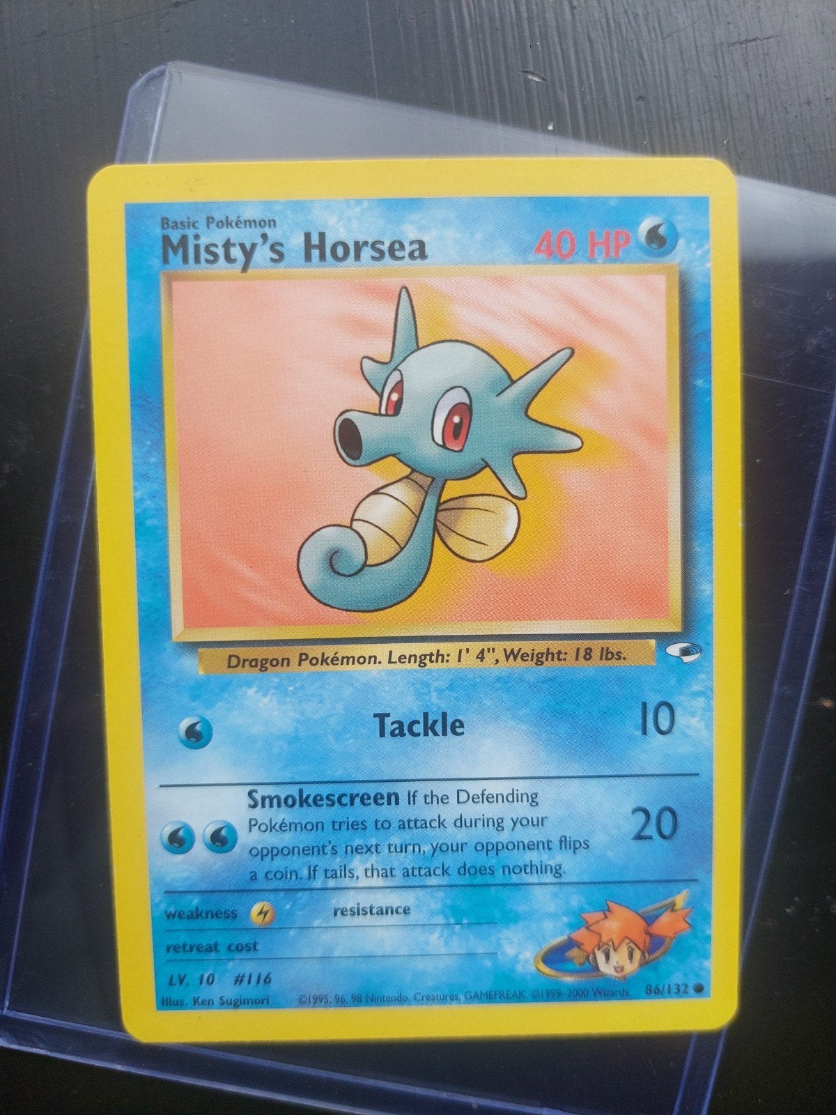 Misty's Horsea Pokémon Kaart - Gym Heroes Set, Ophalen of Verzenden, Gebruikt, Losse kaart