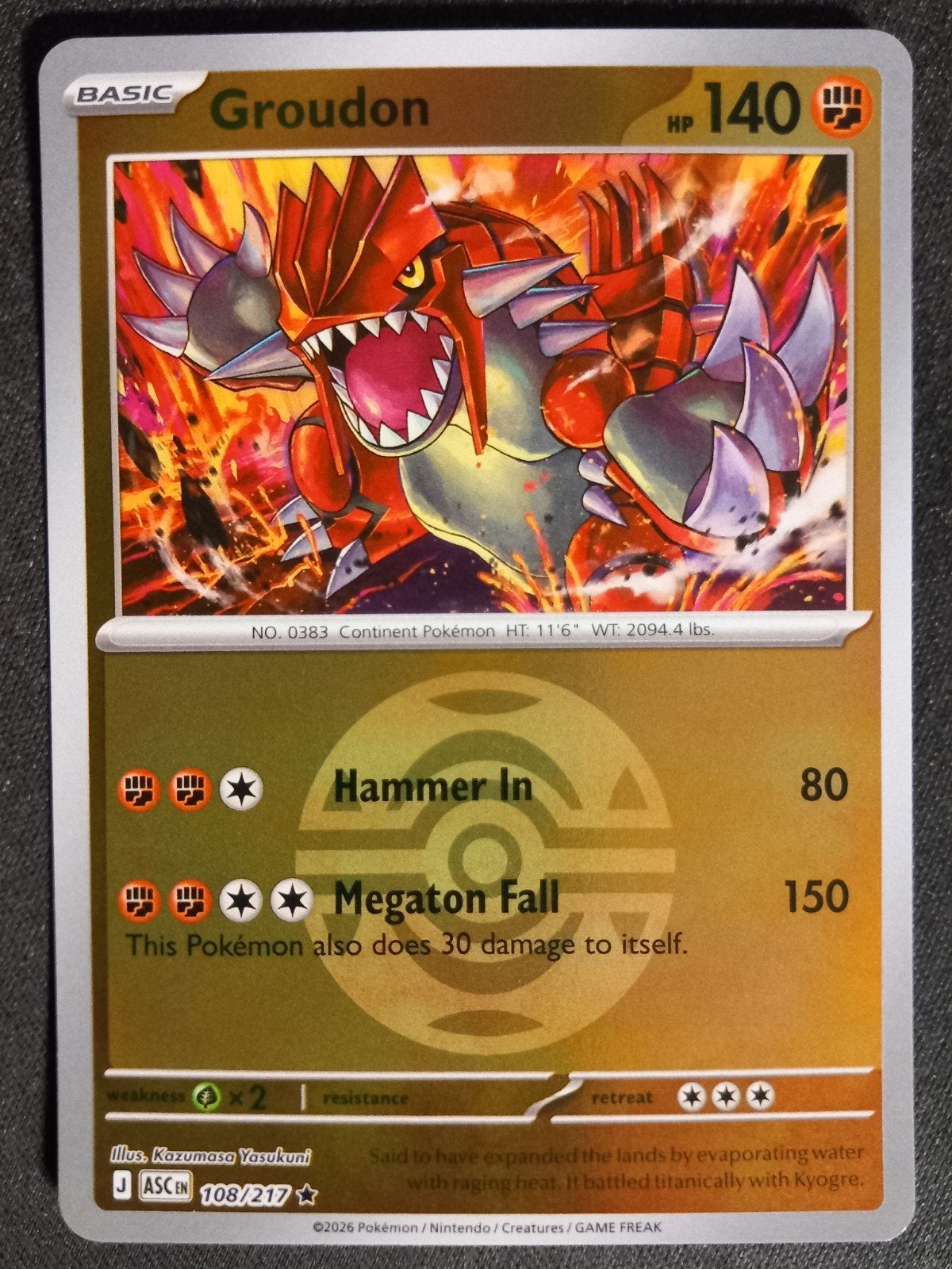 Groudon 108/217 Ascended Heroes Reverse Pokeball NM, Verzenden, Zo goed als nieuw, Losse kaart, Foil