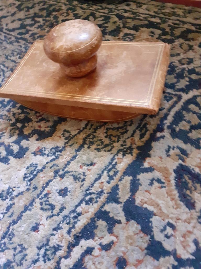 Oude brocante houten met leer inktblotter inktvloeier, Ophalen of Verzenden