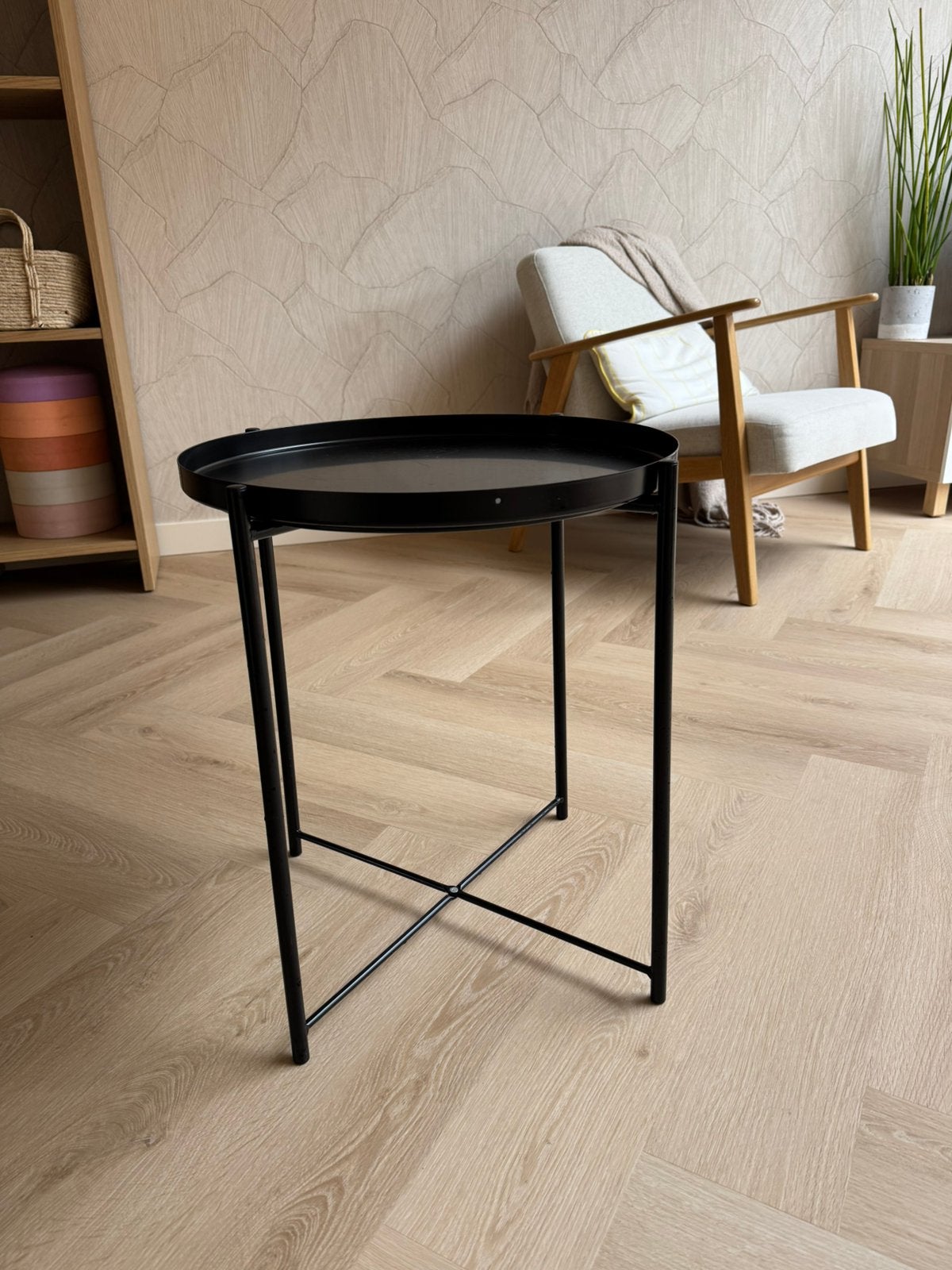 Bijzettafel ikea gladom zwart, Minder dan 55 cm, Gebruikt, Metaal of Aluminium, Rond