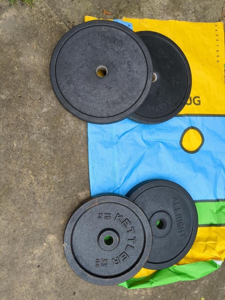 15 en 20kg barbell schijven / bumperplates / 31mm, Ophalen, Benen