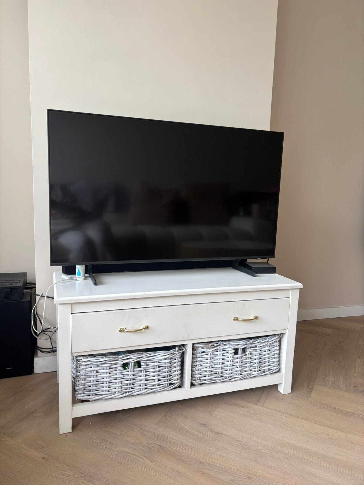 Kwantum wit tv meubel ibiza style landelijk rieten manden, Ophalen, Gebruikt, 50 tot 100 cm, Minder dan 100 cm