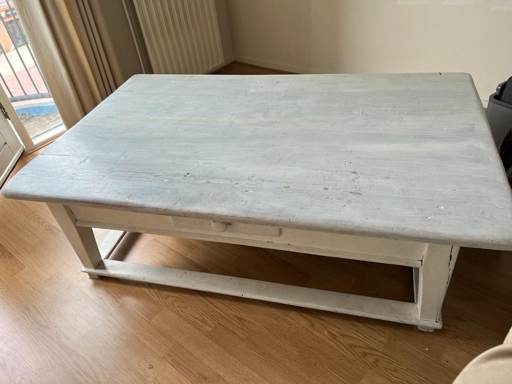 Robuuste hardhouten salontafel met lade, Ophalen, Gebruikt, 100 tot 150 cm, Eikenhout