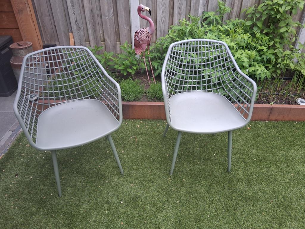 2x Design Tuinstoelen Groen- Kunststof, Ophalen, Gebruikt, Kunststof