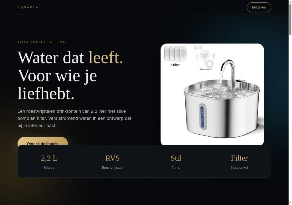 RVS drinkfontein kat/hond 2,2 L - nieuw in doos, Dieren en Toebehoren, Ophalen of Verzenden, Nieuw