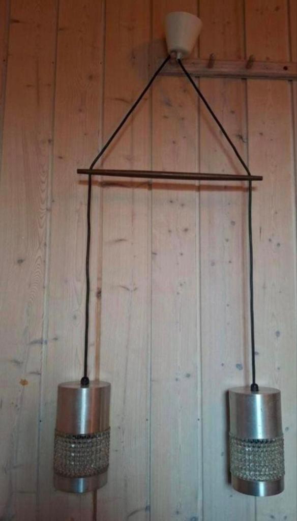 Scandinavische vintage hanglamp. Teak/aluminium/glas, Huis en Inrichting, Lampen | Hanglampen, Ophalen of Verzenden, Zo goed als nieuw