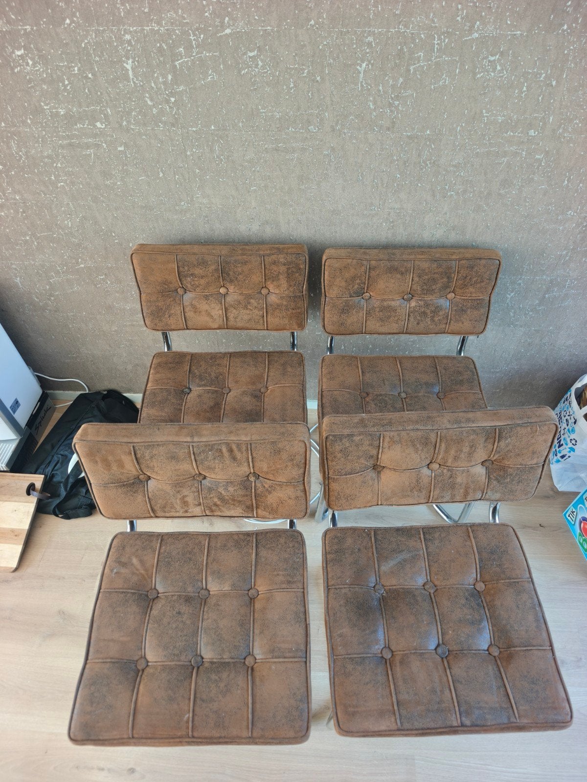 Set van 4 Vintage Eetkamerstoelen met Buisframe Jaren 70/80, Ophalen, Gebruikt, Bruin, Vier