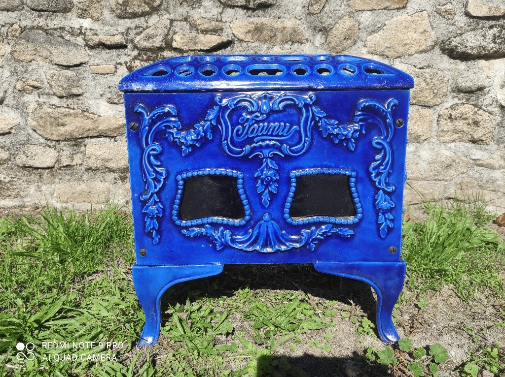 Prachtige antieke Franse faunus art-deco houtkachel, Ophalen, Gebruikt, Houtkachel, Vrijstaand