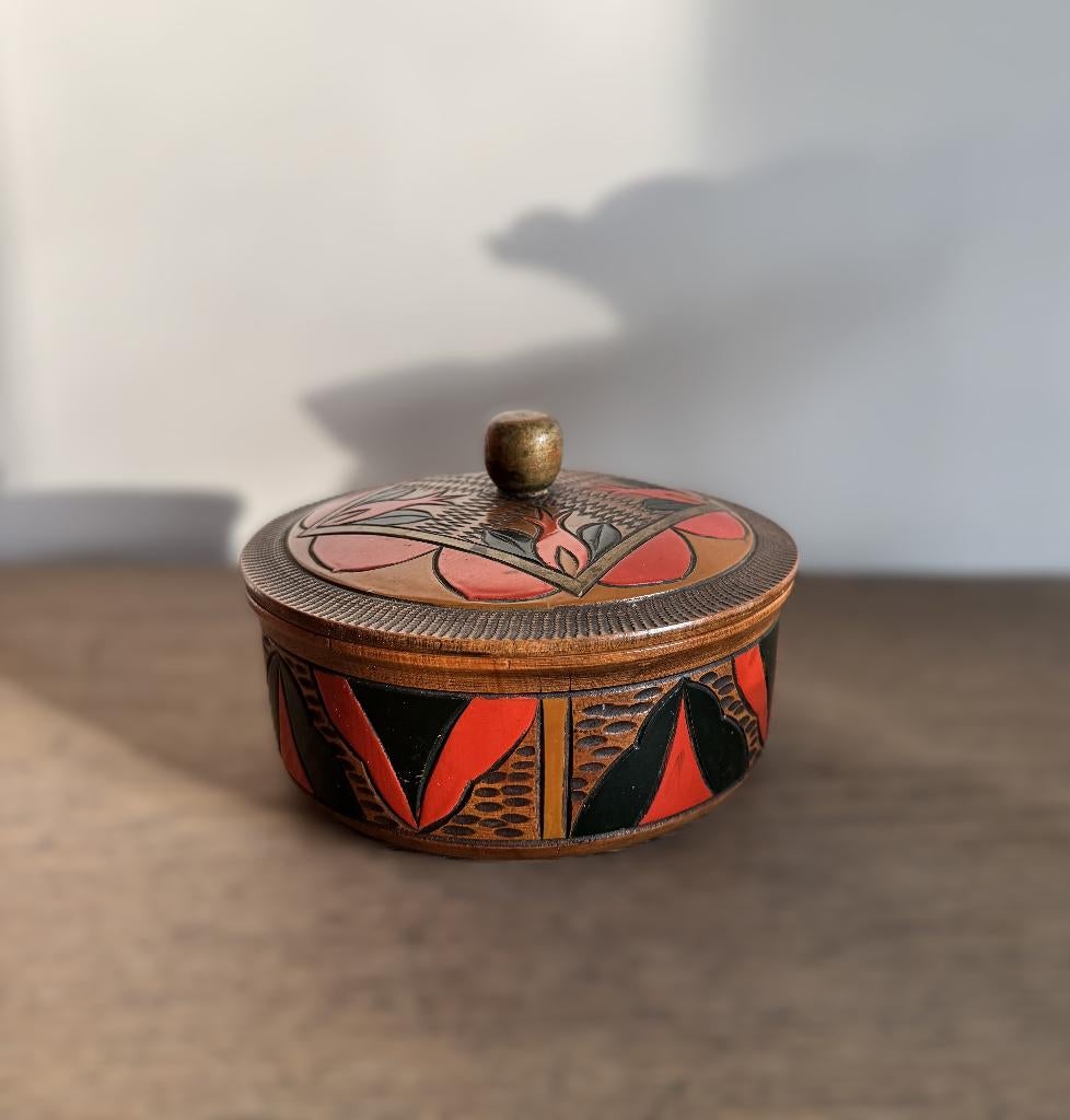 Amsterdamse School dekseldoosje - Pyrografie - ca. 1920, Antiek en Kunst, Antiek | Woonaccessoires, Ophalen of Verzenden