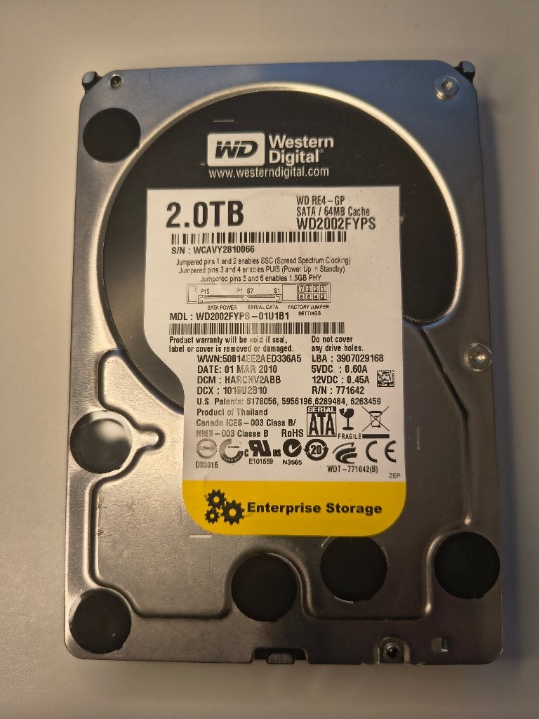 Westen Digital WDC WD2002FYPS 2TB RE4-GP Harde Schijf HDD, Intern, 2TB, Gebruikt, Desktop