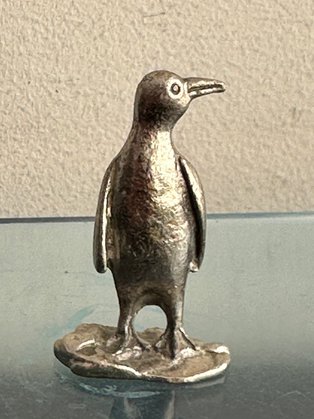 Verzilverd tin miniatuur Pinguïn beeldje, Ophalen of Verzenden, Gebruikt, Dier