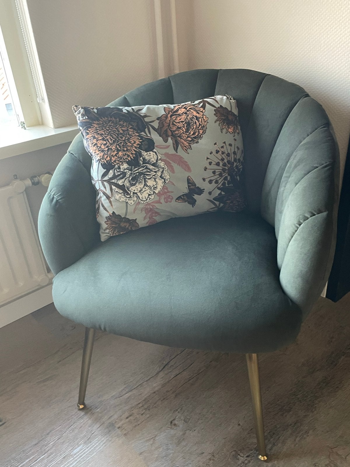 Luxe Velvet Fauteuil Groen met Gouden Poten, Huis en Inrichting, Ophalen, Zo goed als nieuw, Stof, 75 tot 100 cm