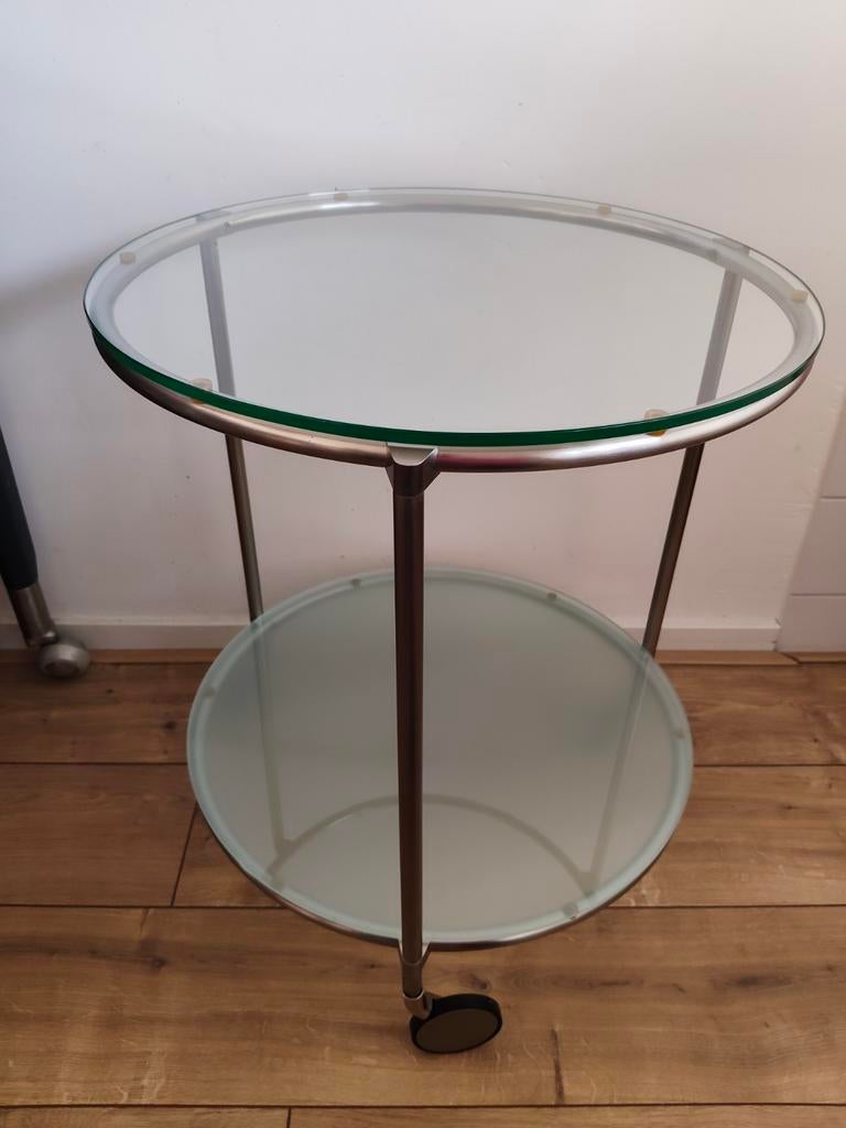 IKEA STRIND bijzettafel, ontwerp: Ehlén Johansson., Huis en Inrichting, Minder dan 55 cm, Gebruikt, Rond, Glas
