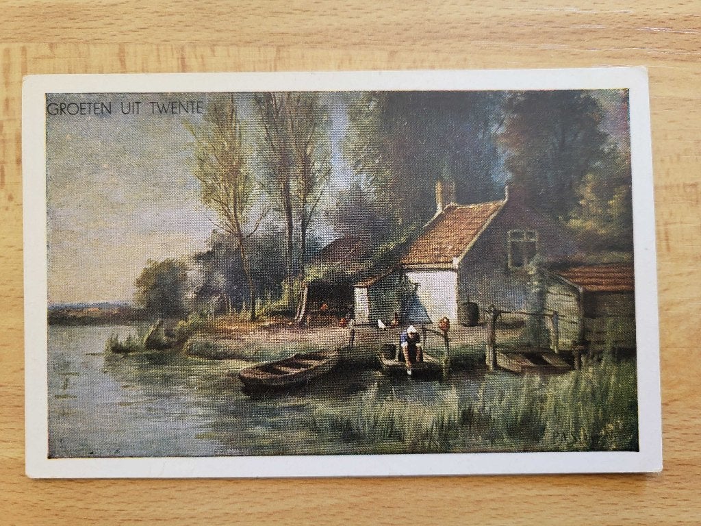 ansicht TWENTE Schilderij getekend 1946 OORLOG, Verzamelen, Ansichtkaarten | Nederland, Overijssel, Voor 1920, Ophalen