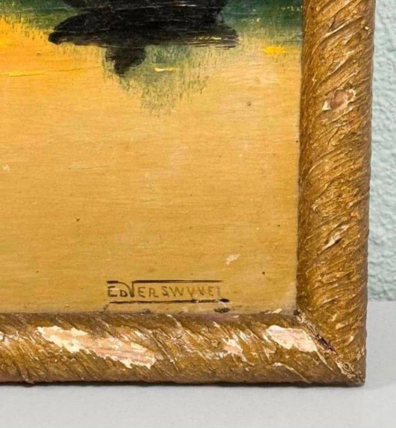 EDVER SWYVEL - Schilderij landschaps scène zonsondergang, Ophalen of Verzenden, Landschap