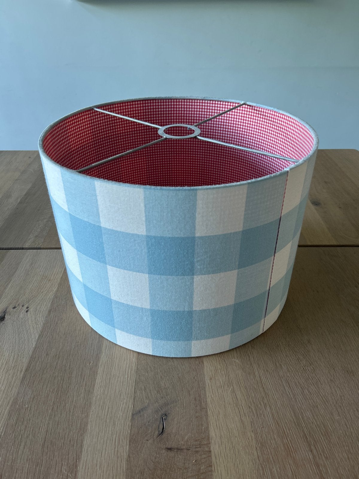 Lampenkap met blauw-wit ruitpatroon en rode binnenkant, 20 cm, Meerkleurig, 35 cm, Rond