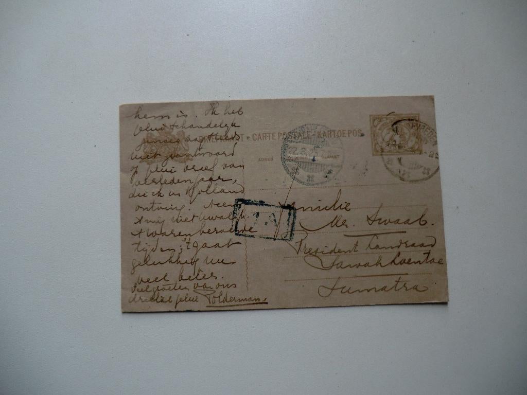 Nederlands Indie,Mr Swaab,Resident Landraad,Sumatra,1925, Verzamelen, Verzenden, 1920 tot 1940, Gelopen