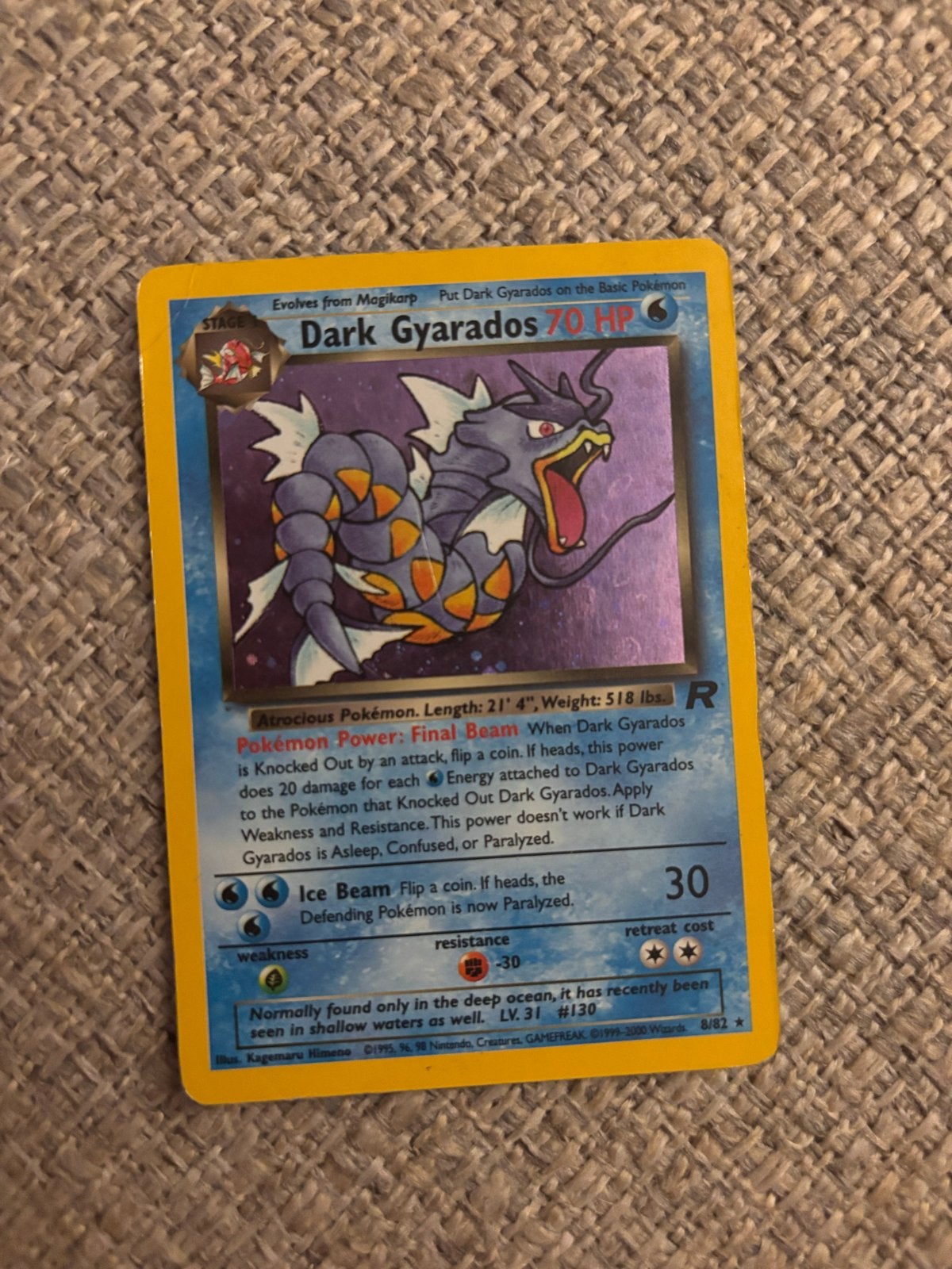 Pokémon Dark Gyarados 8/82 Team Rocket Holo, Hobby en Vrije tijd, Ophalen of Verzenden, Zo goed als nieuw, Losse kaart, Foil