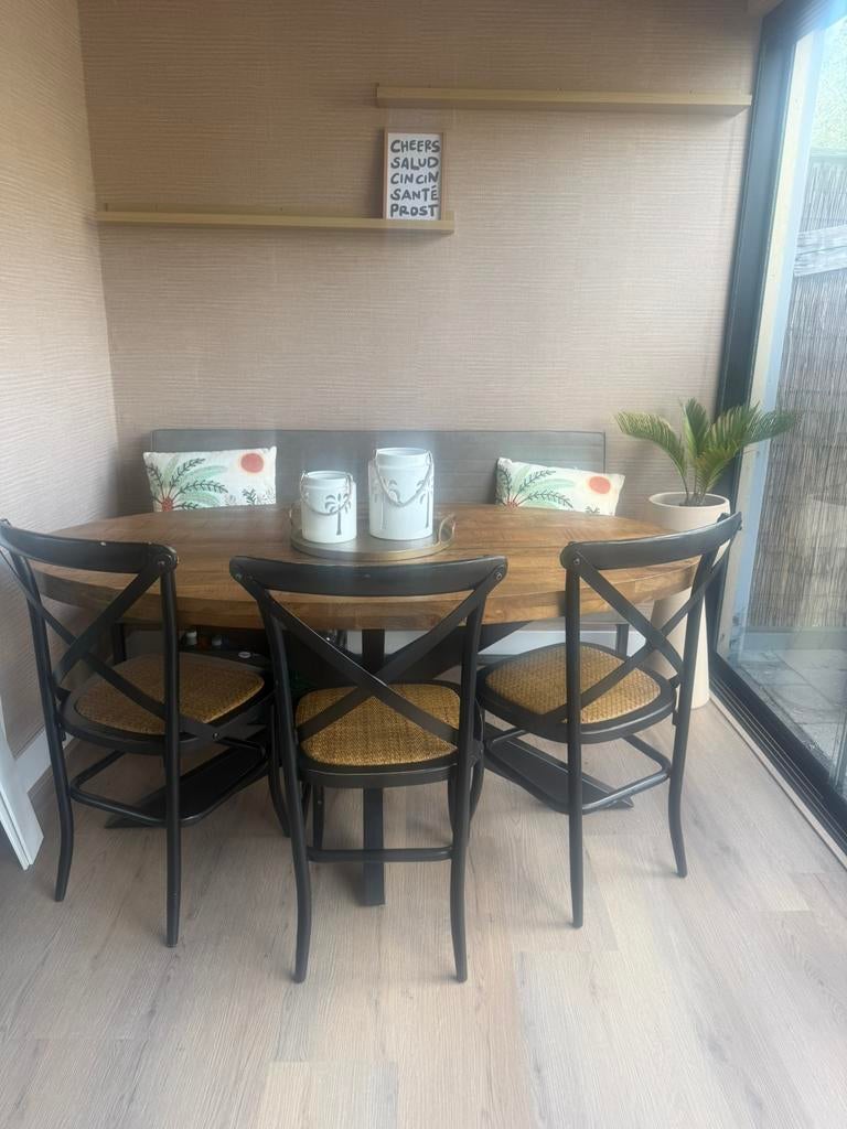 Set van 4 industriële eetkamerstoelen / caféstoelen, Ophalen, Zo goed als nieuw, 75 m² of meer, Parket