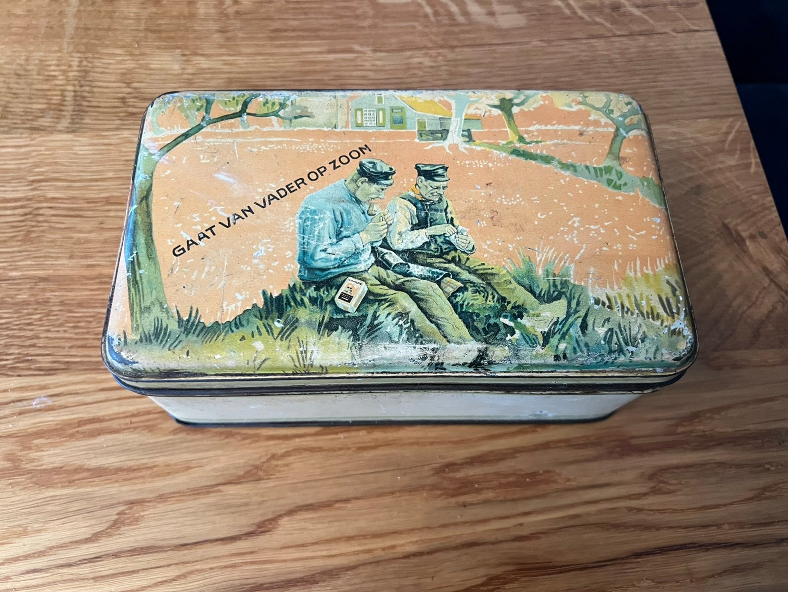 Vintage Van Nelle's Tabak Blik "Gaat van vader op zoon", Ophalen of Verzenden, Gebruikt, Overige, Van Nelle