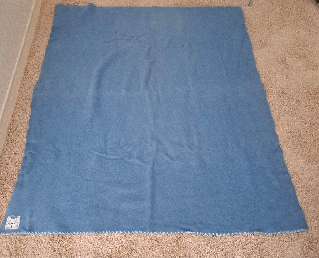 Vintage blauwe deken Saturn Pessers van Zuylen 1.65 x 1.85m, Gebruikt, Eenpersoons, Blauw, Ophalen of Verzenden