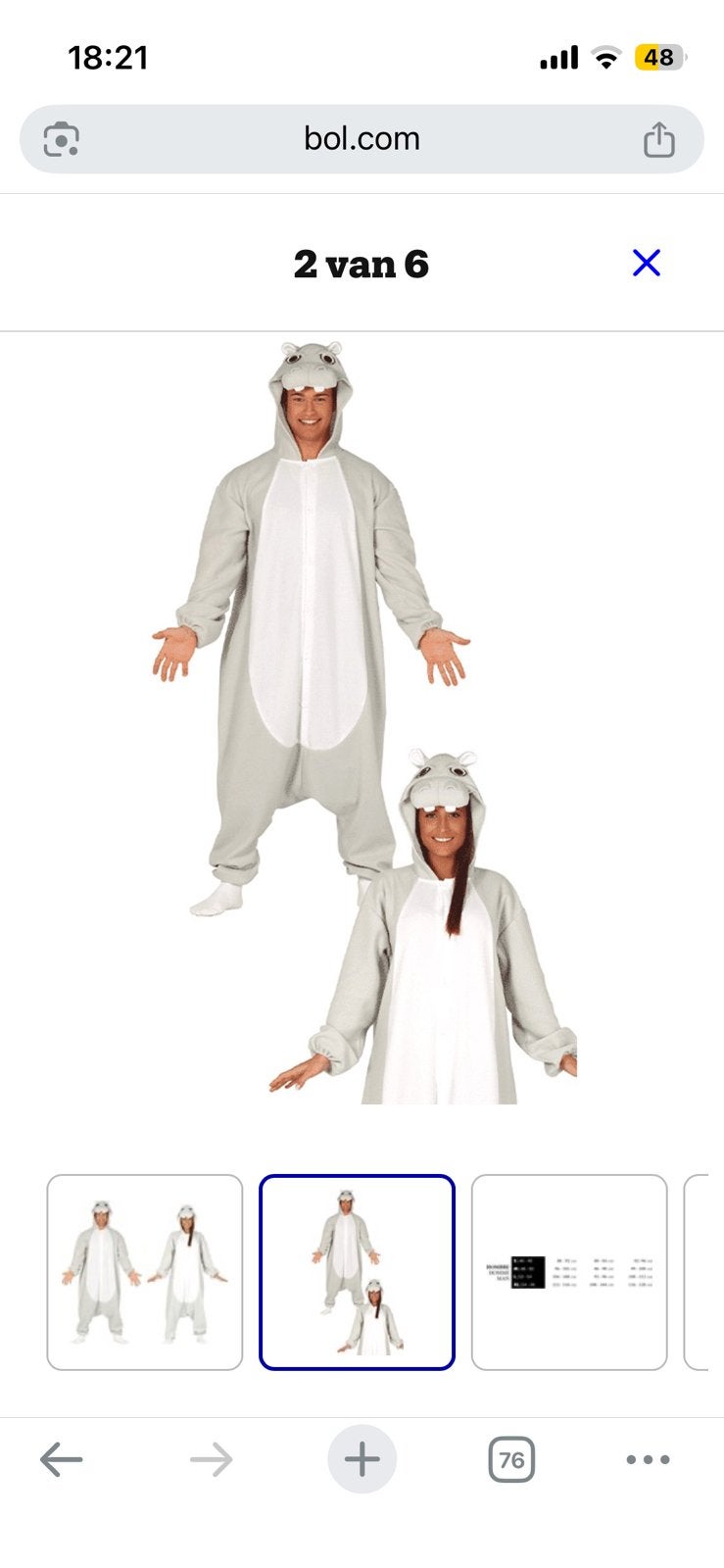 Nijlpaard onesie, Maat 42/44 (L), Ophalen of Verzenden, Kleding, Overige thema's