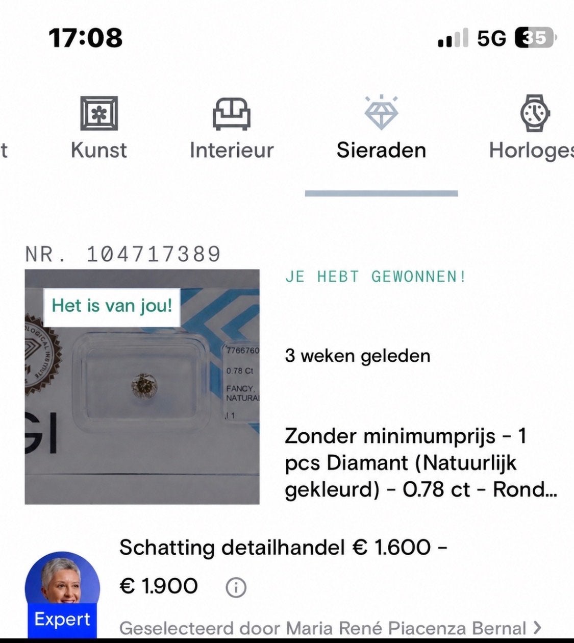 0.78 karaat Natuurlijke Diamant, IGI Gecertificeerd., Verzenden, Nieuw