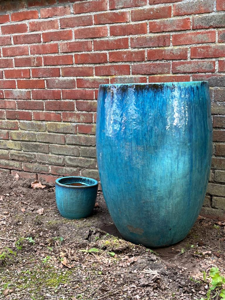 Grote en klein bloempot van keramiek, Ophalen, Steen, Rond, Zo goed als nieuw