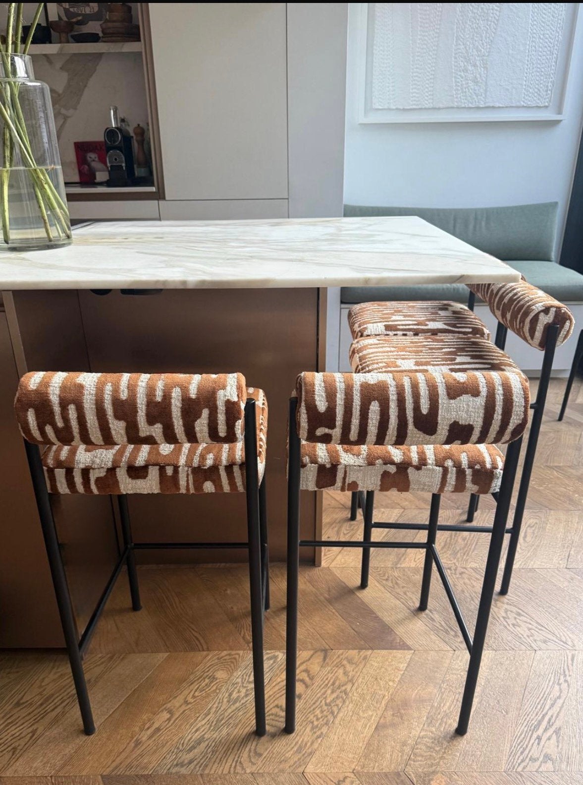Barkrukken met print, 4 krukken, Ophalen, Zo goed als nieuw, 60 tot 90 cm