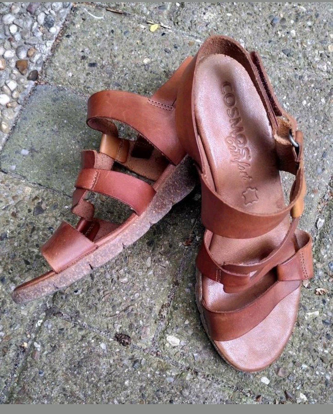 Leren sandaal COSMOS COMFORT Kleur Cognac KLITTENBAND Mt 40, Overige kleuren, COSMOS, Gedragen, Sandalen of Muiltjes