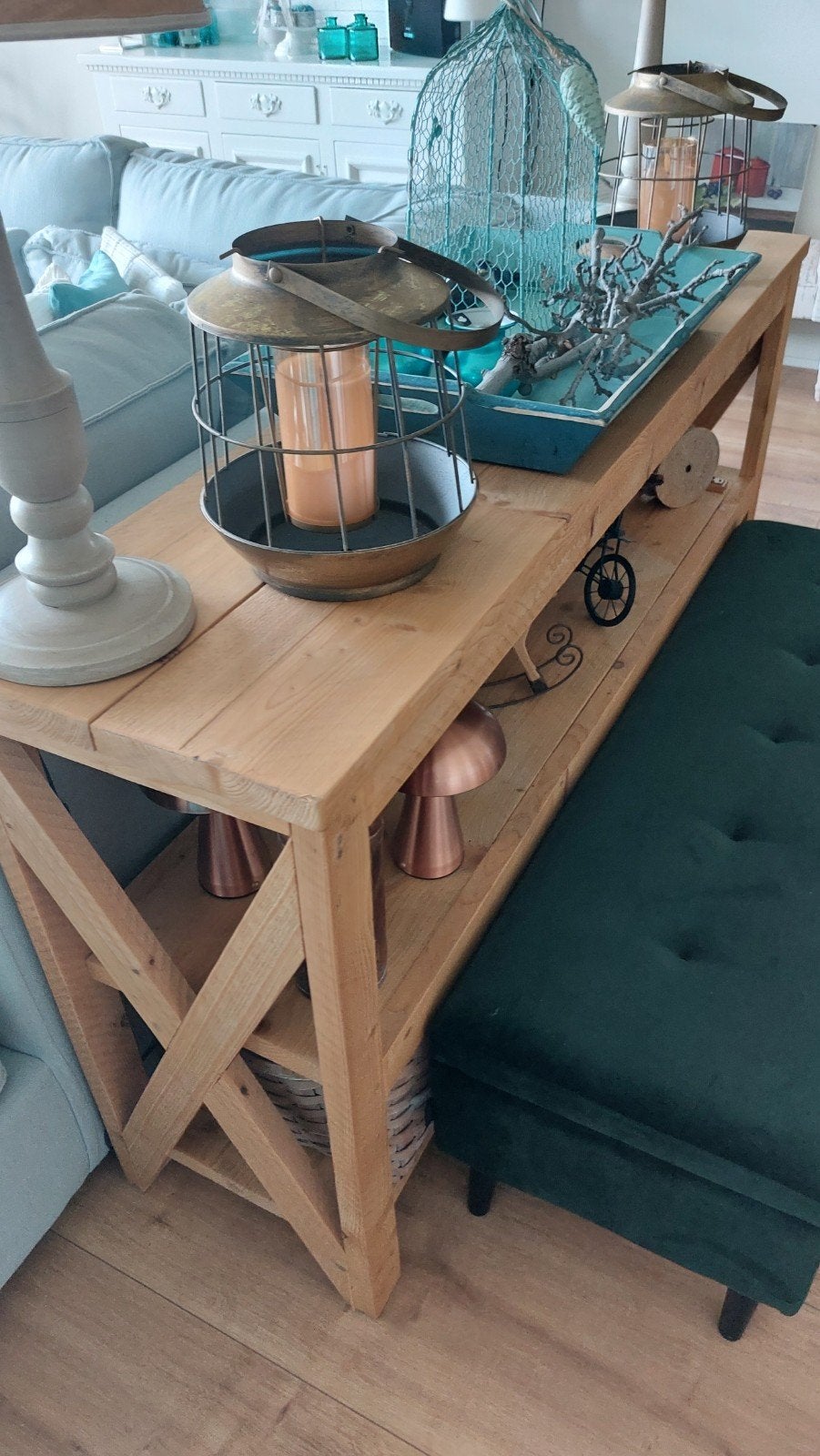 Houten sidetable / wandtafel met X-poten, Ophalen, Zo goed als nieuw, Overige houtsoorten, Landelijk, industrieel