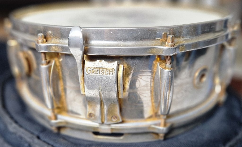 Gretsch 4160G Gold Plated Round Badge snare (1969–1971), Muziek en Instrumenten, Ophalen of Verzenden, Gebruikt, Overige merken