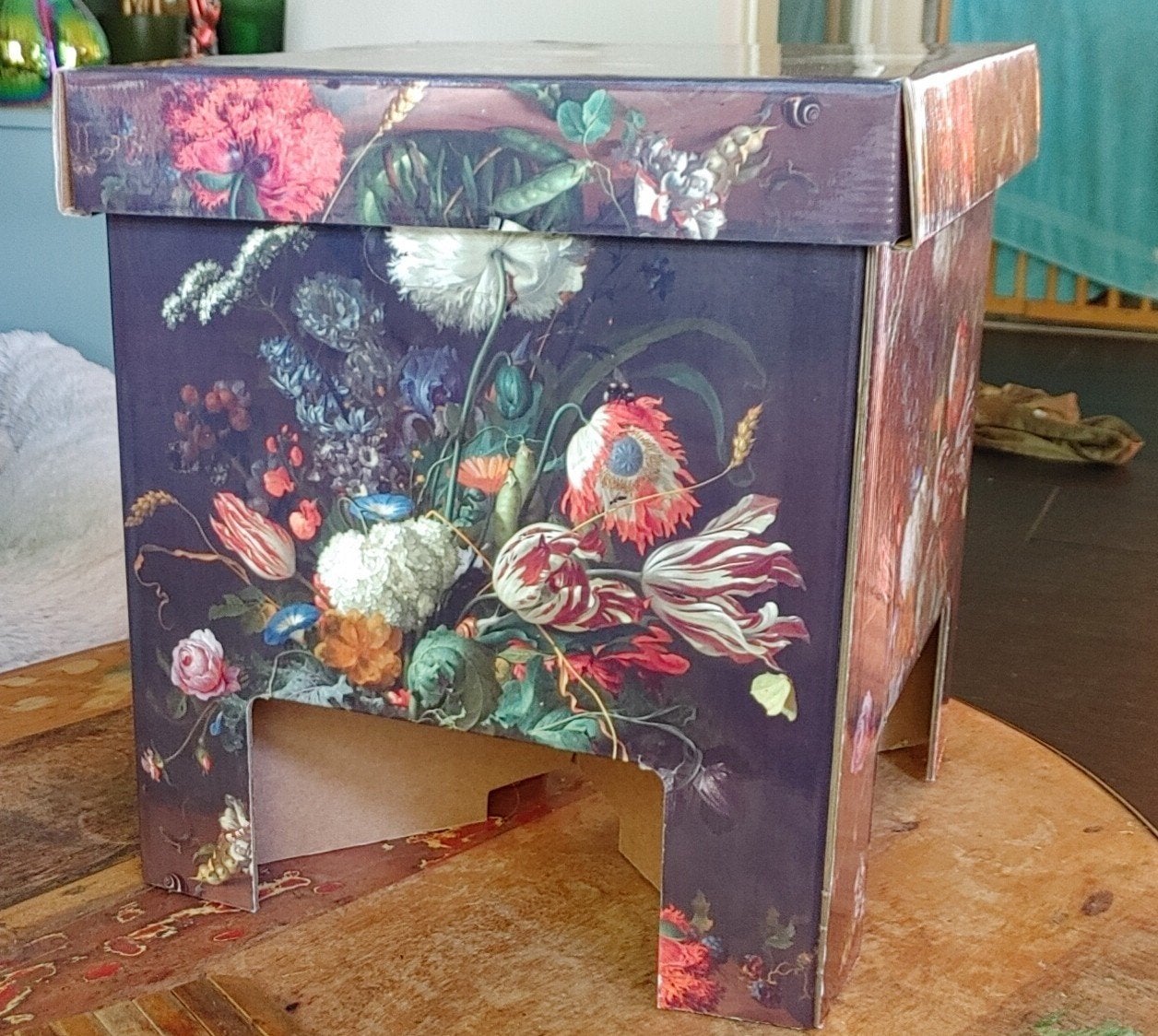 Dutch Design krukje/bijzettafel met bloemenprint, Ophalen of Verzenden, Zo goed als nieuw, Overige materialen