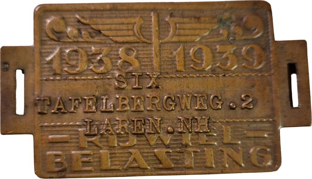 Rijwielbelastingplaatje 1938-1939, Nederland (Laren), Verzenden, Overige materialen, Nederland