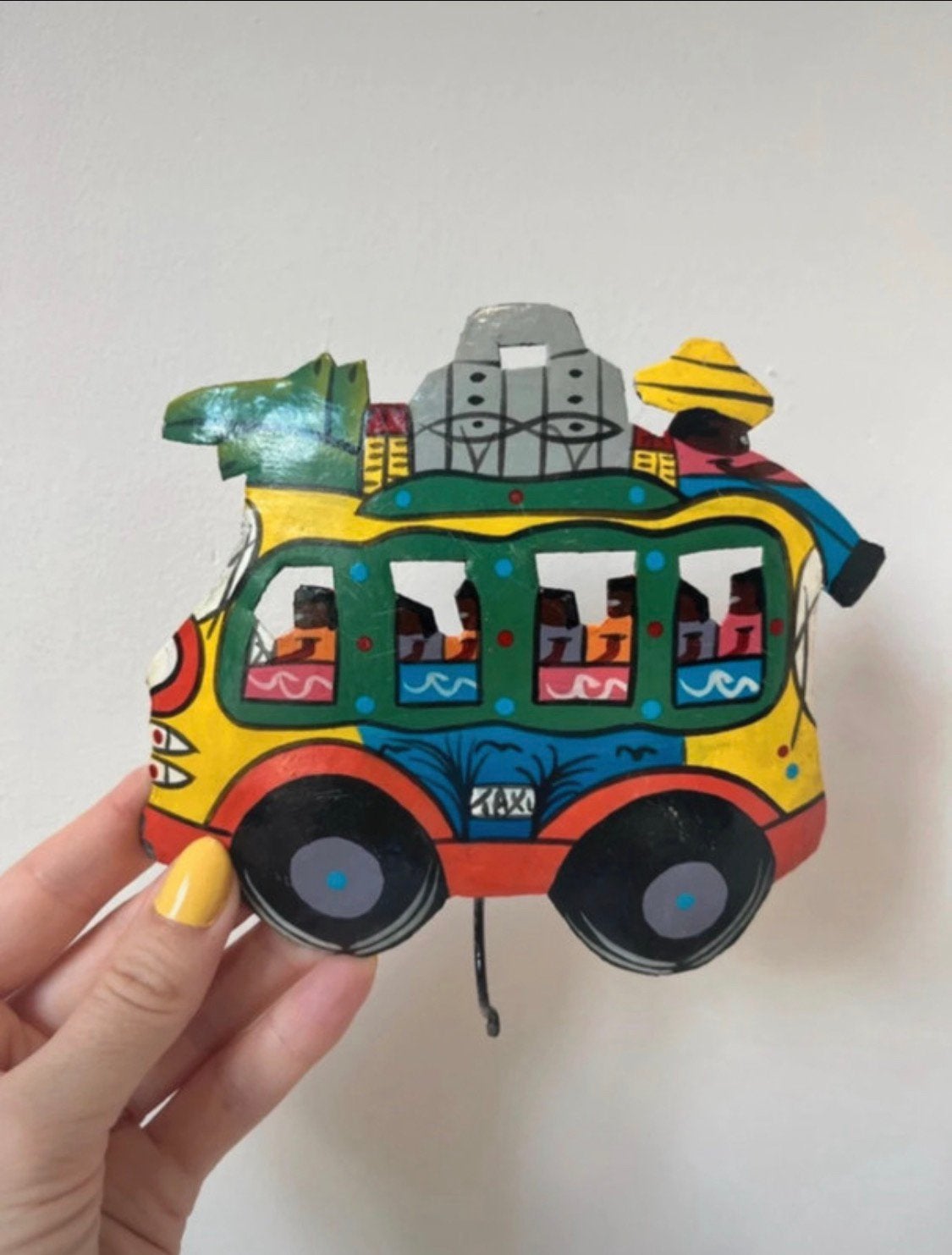 Handgemaakt taxi kapstok/haakje, 14,5x13,5cm. Haïti ibiza, Wandkapstok, Gebruikt, Verzenden, Minder dan 100 cm