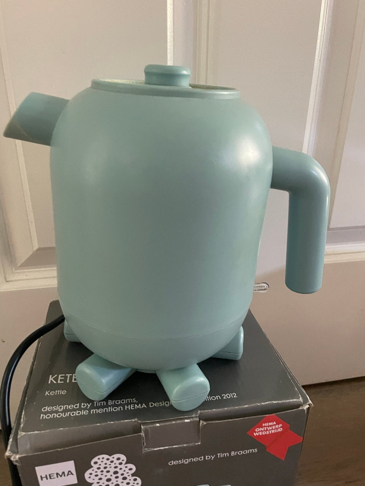 Hema Ketelbinkie waterkoker blauwgroen - gebruikt, Witgoed en Apparatuur, 1 tot 2 liter, Ophalen of Verzenden, Gebruikt, Draadloos