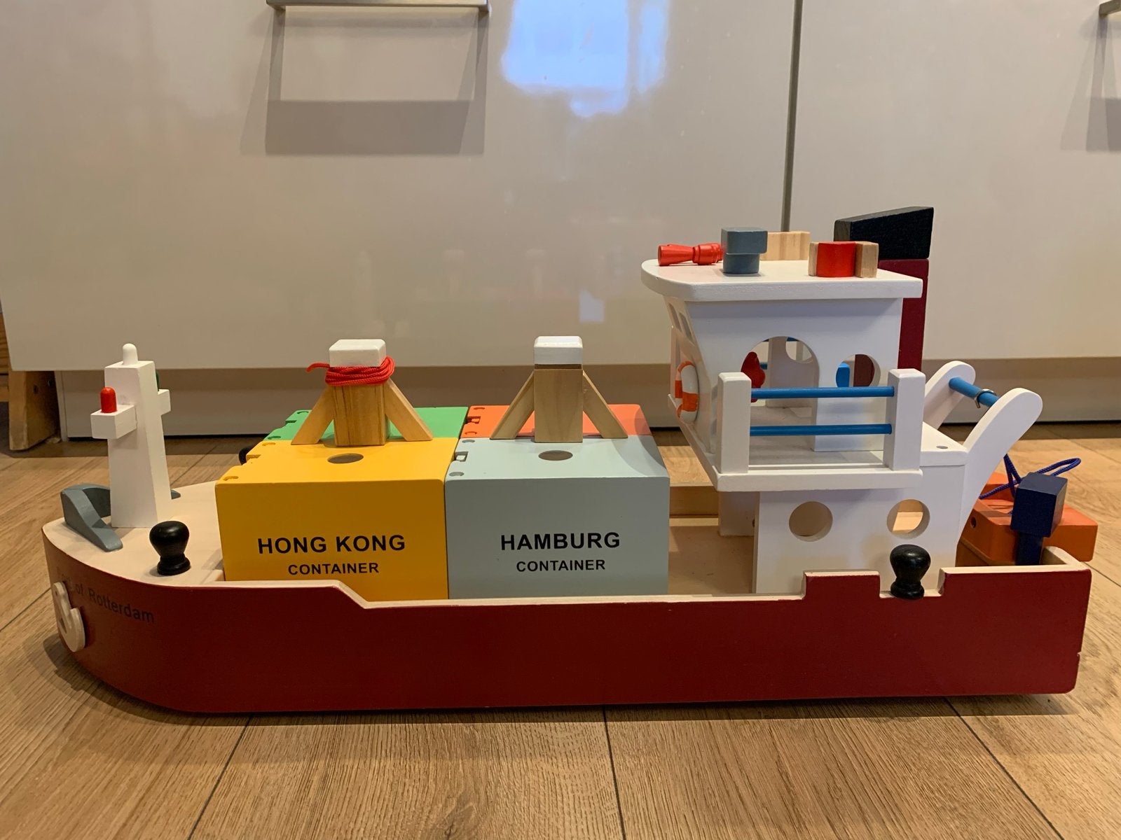 Houten containerschip met containers - Port of Rotterdam, Verzenden, Zo goed als nieuw, Overige typen