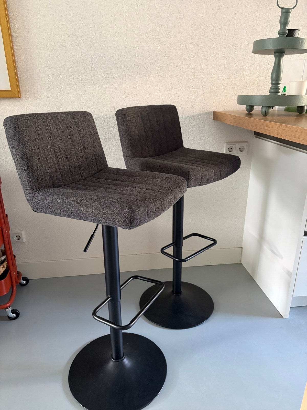 Set van 2 verstelbare barkrukken met rugleuning, Gebruikt, In hoogte verstelbaar, Ophalen of Verzenden, 90 cm of meer