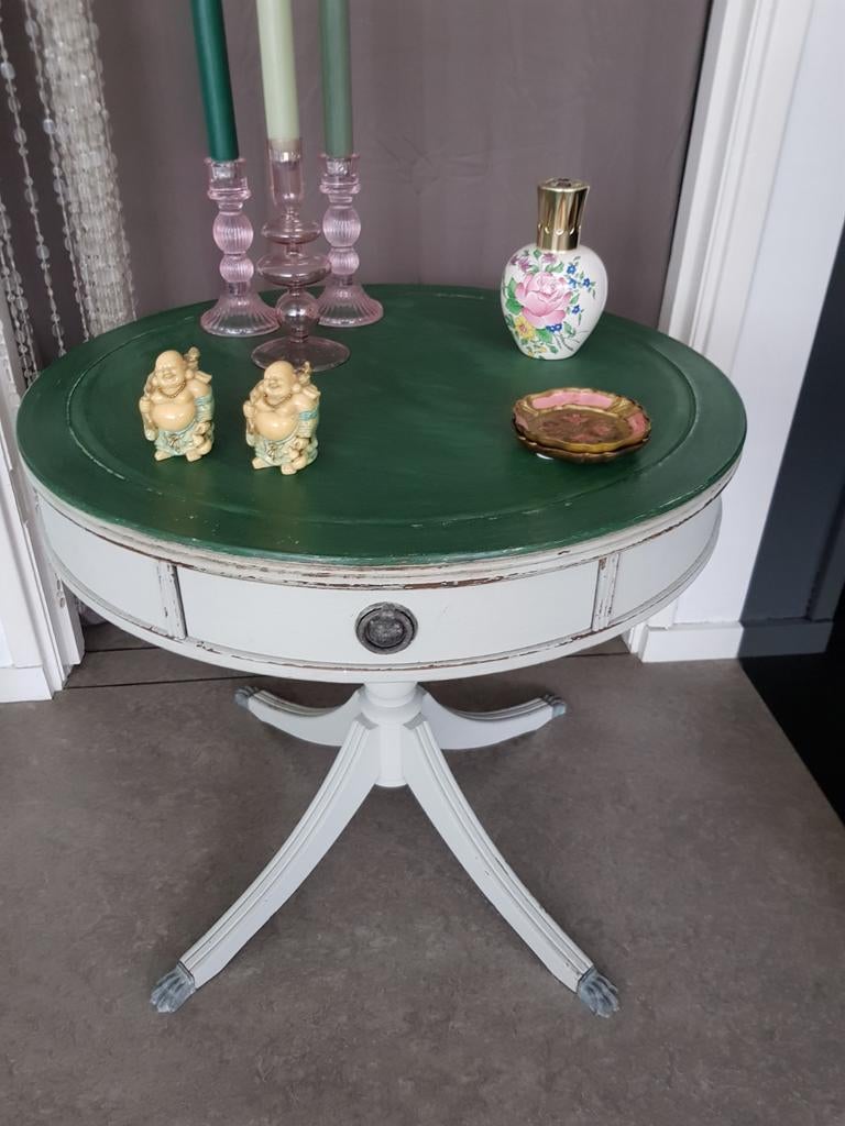 Rond model tafel groen/grijs. 62x56 hoog., Ophalen, Rond, 50 tot 100 cm, 50 tot 100 cm