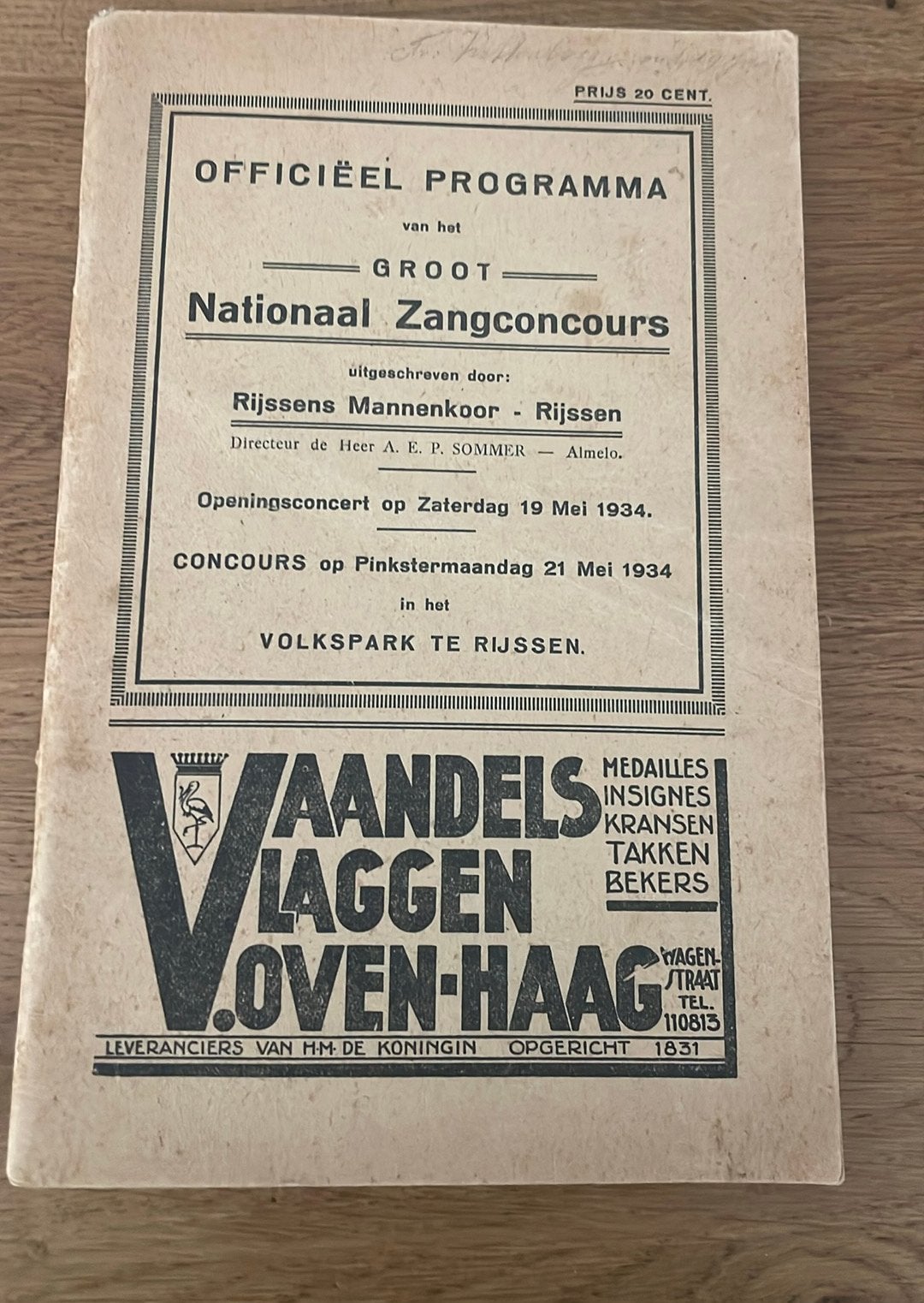 Programmaboekje zangconcours Rijssen 1934, Verzamelen, Ophalen of Verzenden, Gebruikt