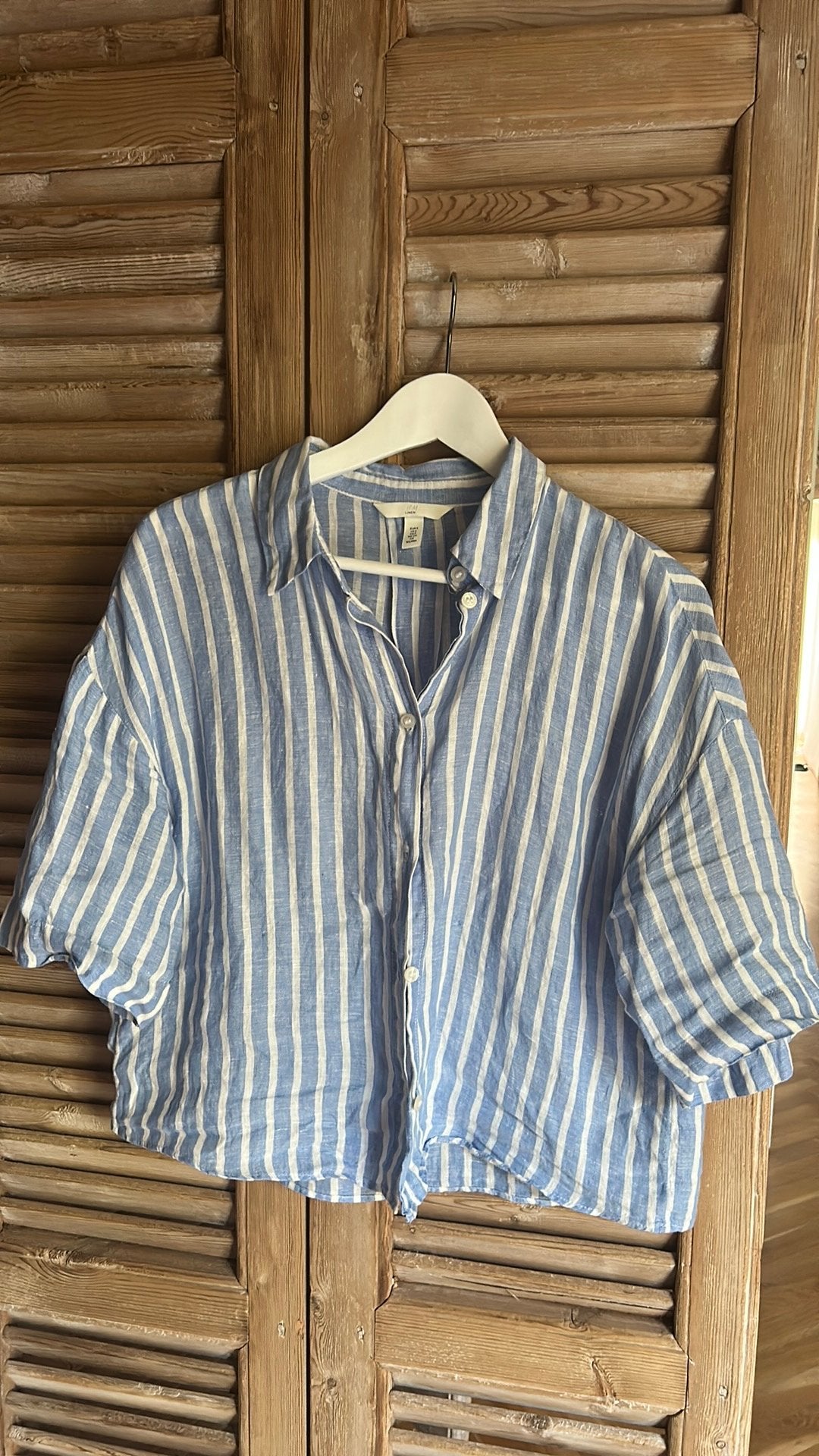 H&M linnen blouse blauw wit S, Ophalen of Verzenden, Zo goed als nieuw, Maat 36 (S), Blauw