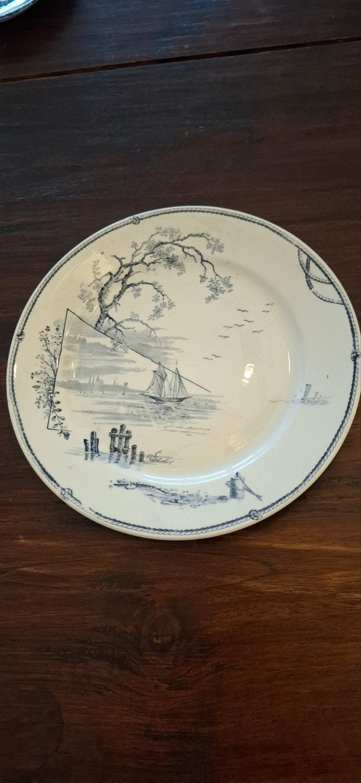 Antiek bord petrus ragout 'Marines' met maritiem tafereel, Ophalen of Verzenden