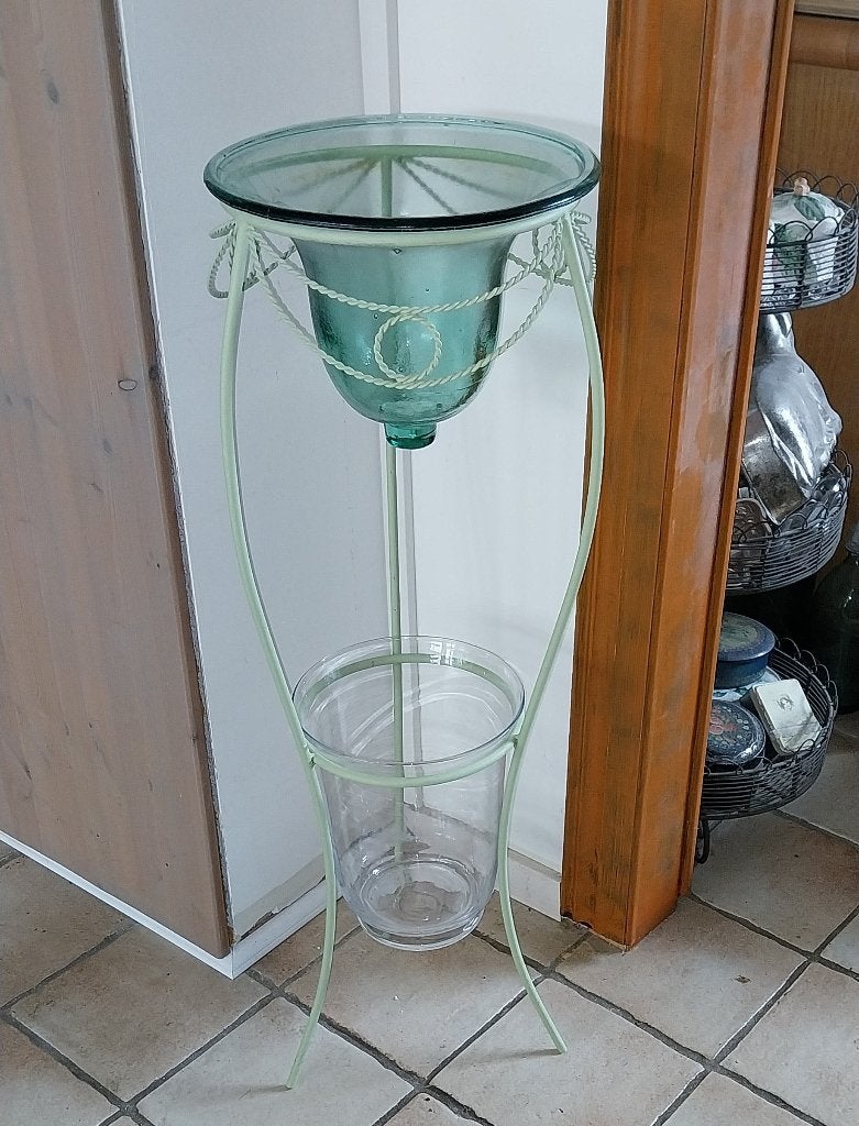 Brocante Plantenstandaard met 2 Glazen Vazen, Antiek en Kunst, Curiosa en Brocante, Ophalen