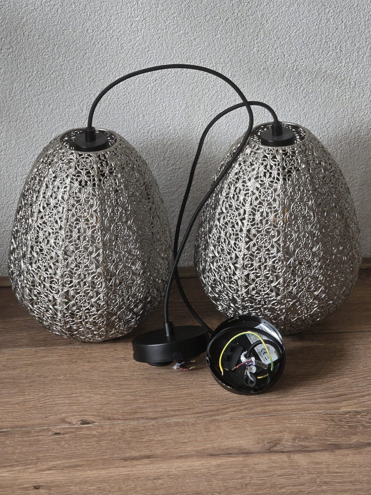 2 mooie Aisha hanglampen zilver, Ophalen, Gebruikt, E27 (groot), Oosters