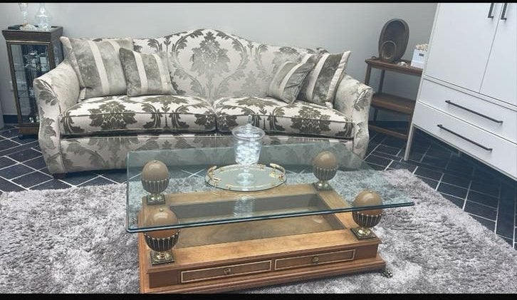 Luxe 3-zits bank met klassiek patroon Duresta, Huis en Inrichting, Ophalen, Driepersoons, 75 tot 100 cm, Zo goed als nieuw