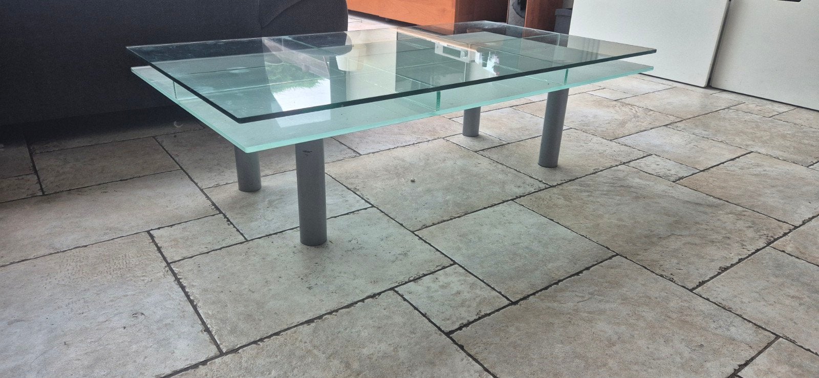GRATIS  -  Glazen Salontafel met Metalen Poten, Ophalen, Gebruikt, 100 tot 150 cm, 50 tot 100 cm