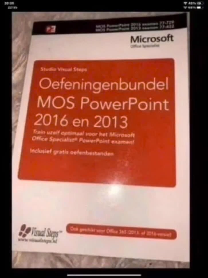 Cursusboek MOS PowerPoint 2016 en 2013 + oefeningen, Boeken, Ophalen of Verzenden, Zo goed als nieuw, Visual Steps, MBO